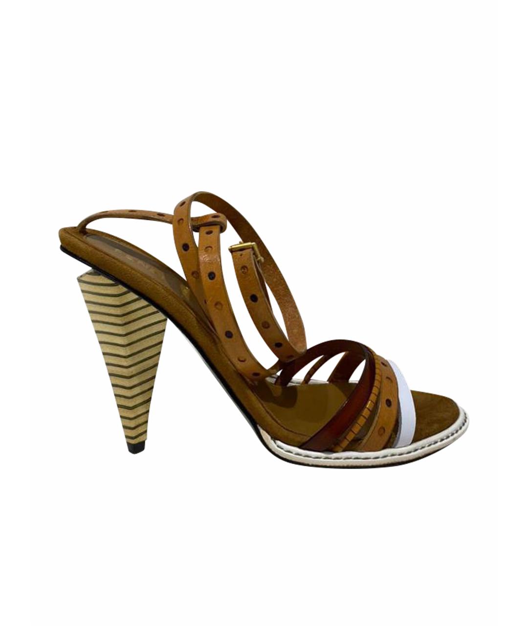 FENDI Коричневые кожаные босоножки, фото 1