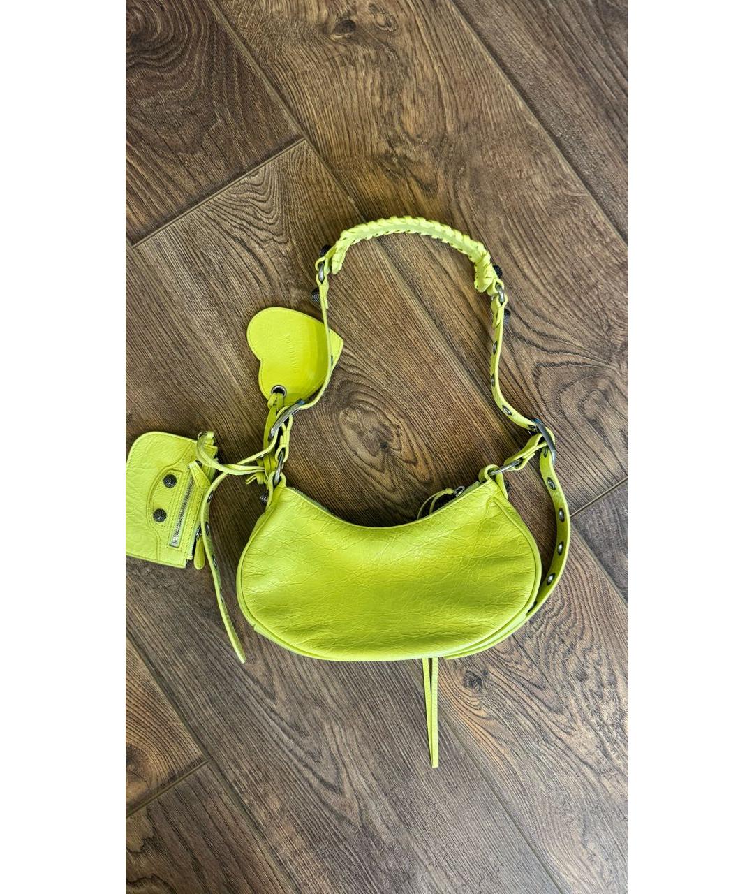 BALENCIAGA Желтая кожаная сумка с короткими ручками, фото 3