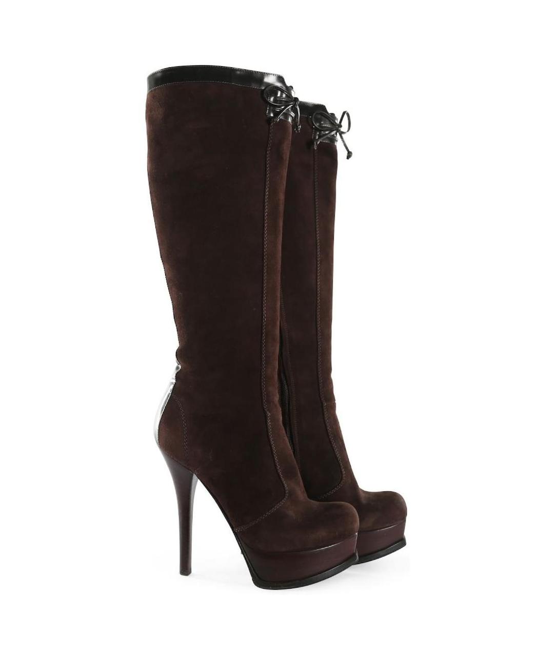 FENDI Коричневые замшевые сапоги, фото 2