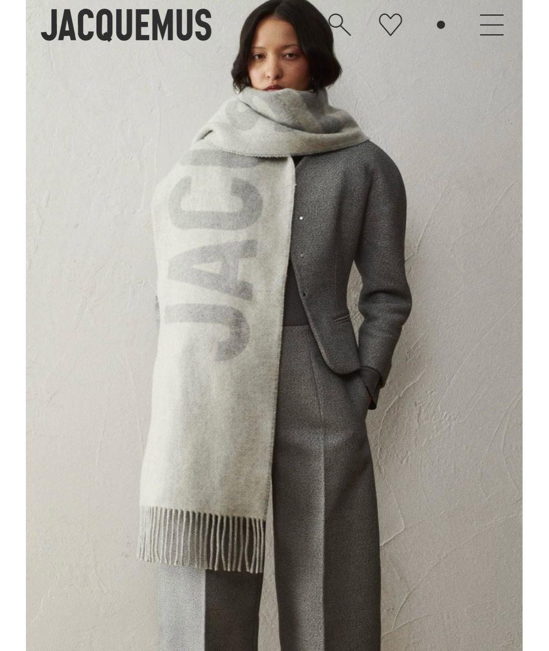 JACQUEMUS Серый шерстяной шарф, фото 8