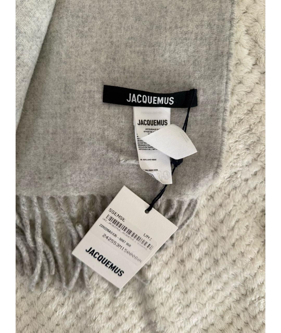 JACQUEMUS Серый шерстяной шарф, фото 4
