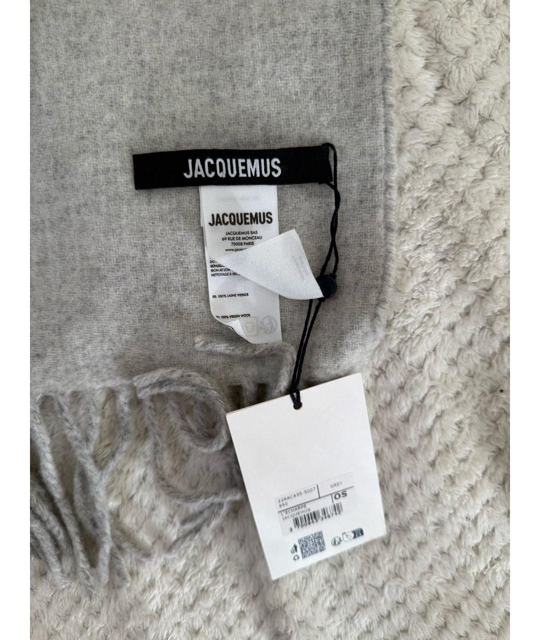 JACQUEMUS Серый шерстяной шарф, фото 3