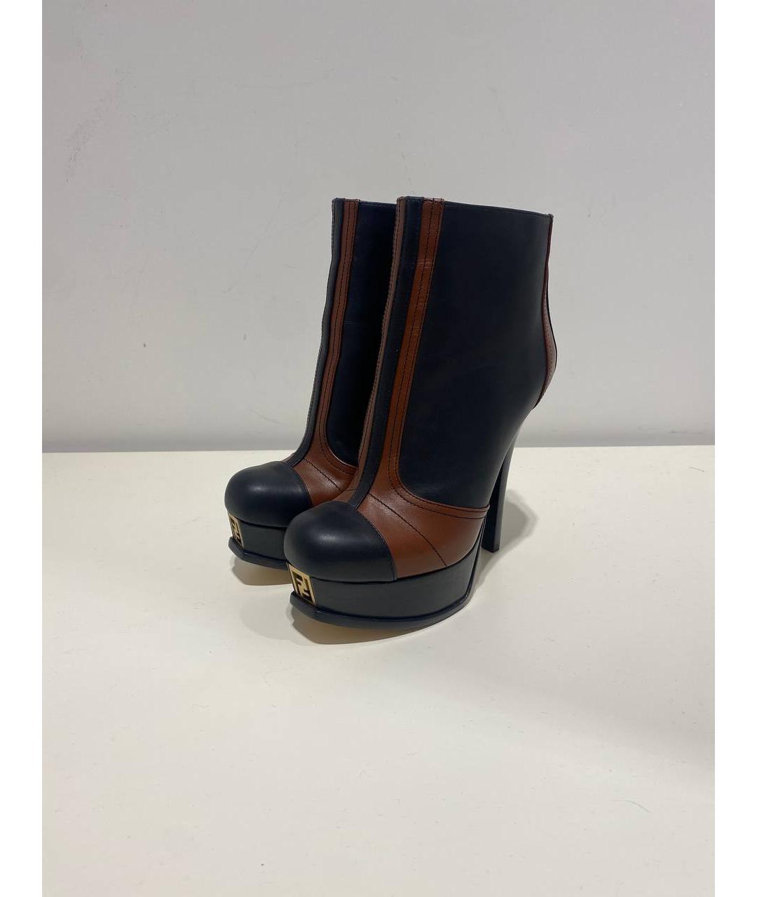FENDI Коричневые кожаные ботильоны, фото 2