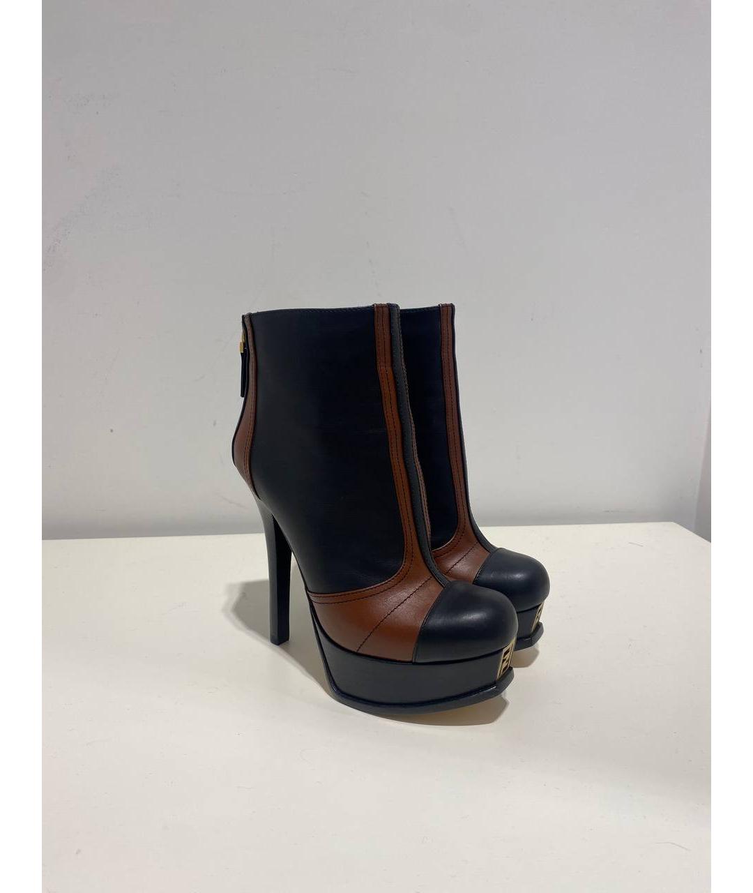 FENDI Коричневые кожаные ботильоны, фото 4