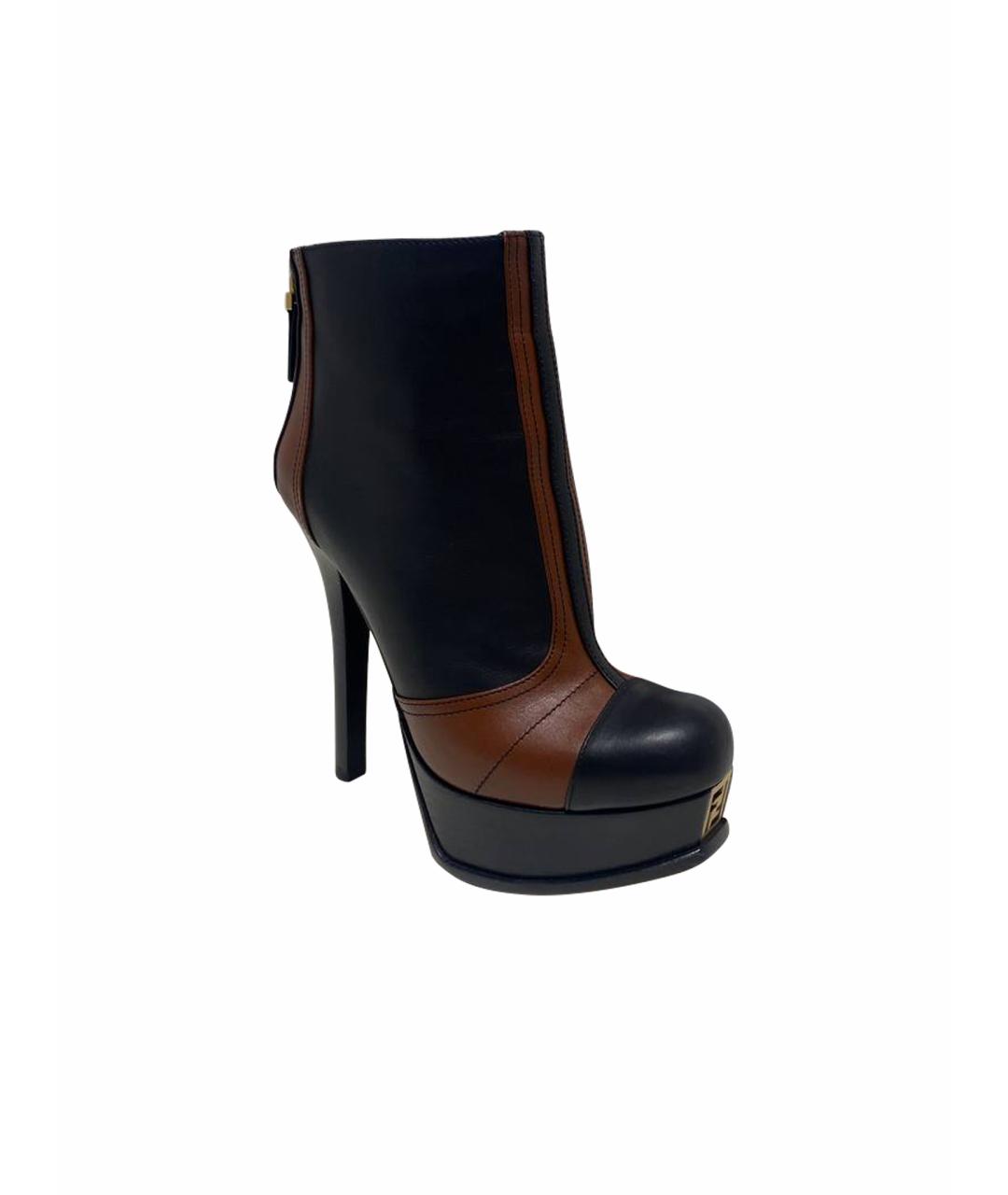 FENDI Коричневые кожаные ботильоны, фото 1