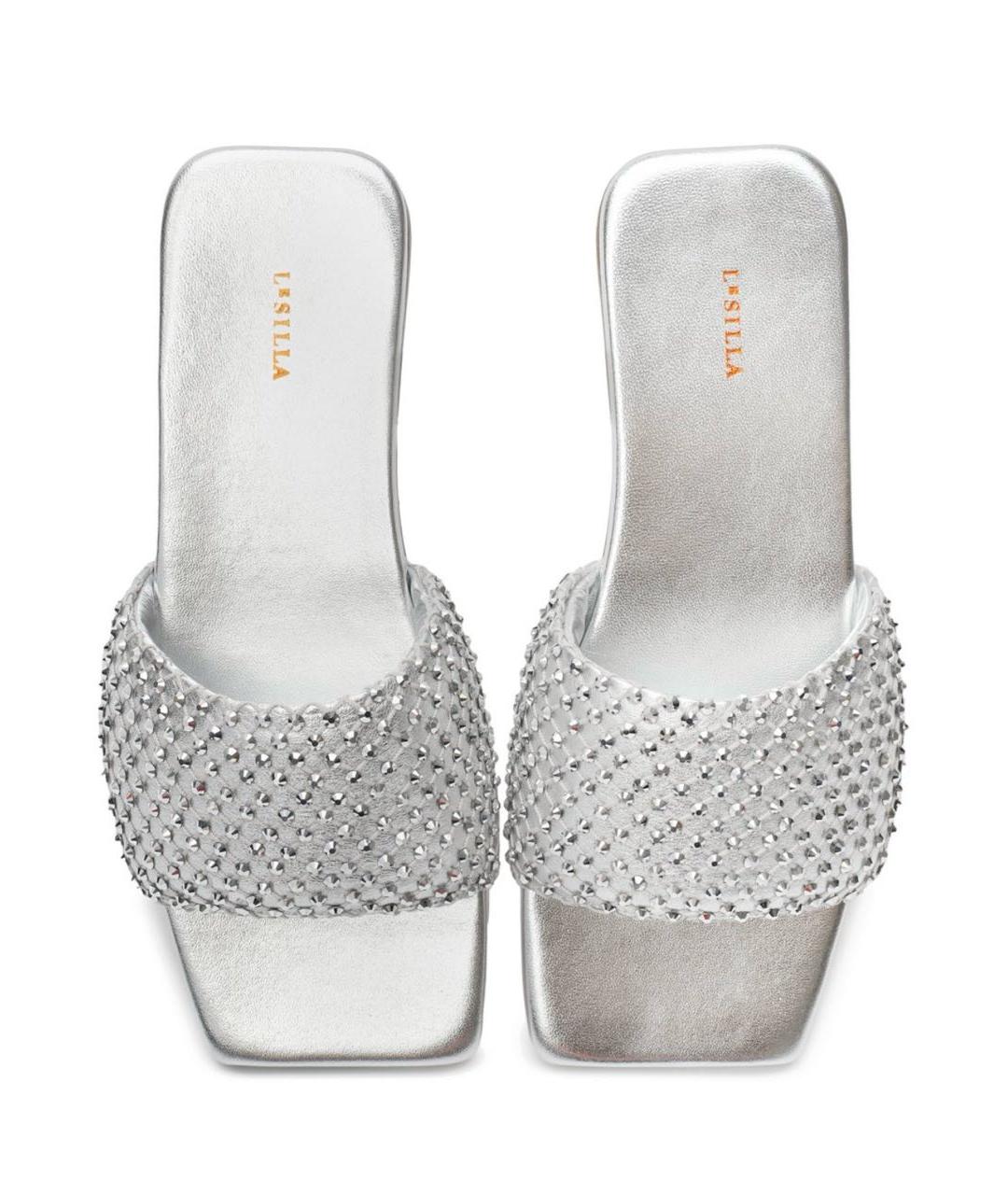 LE SILLA Серебряные кожаные шлепанцы, фото 2