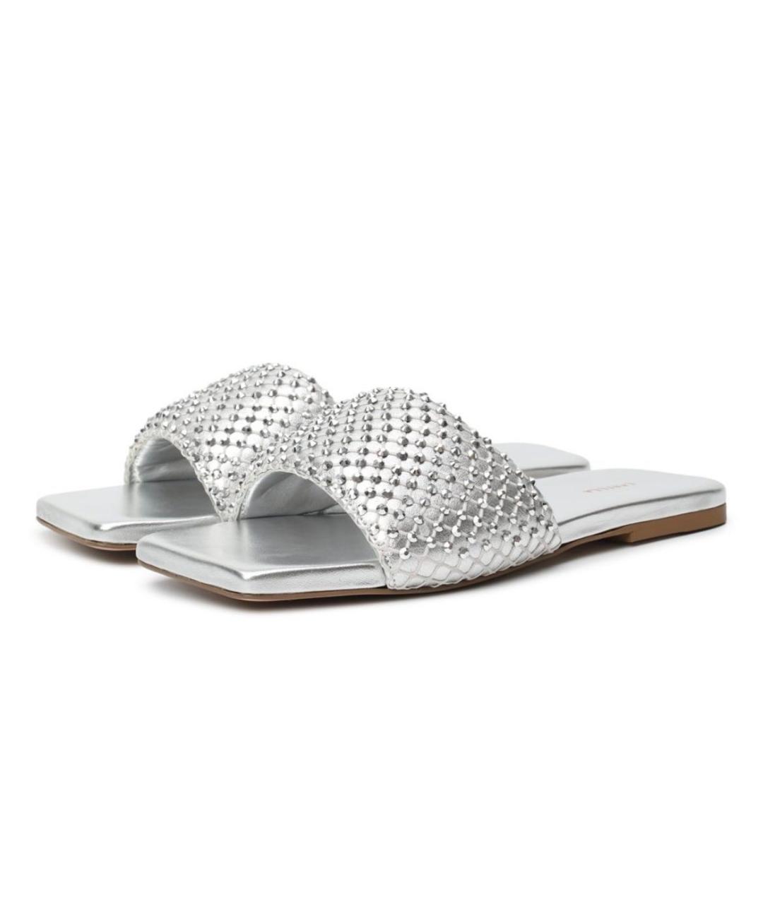 LE SILLA Серебряные кожаные шлепанцы, фото 3