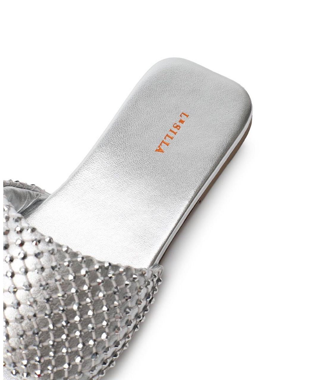 LE SILLA Серебряные кожаные шлепанцы, фото 5