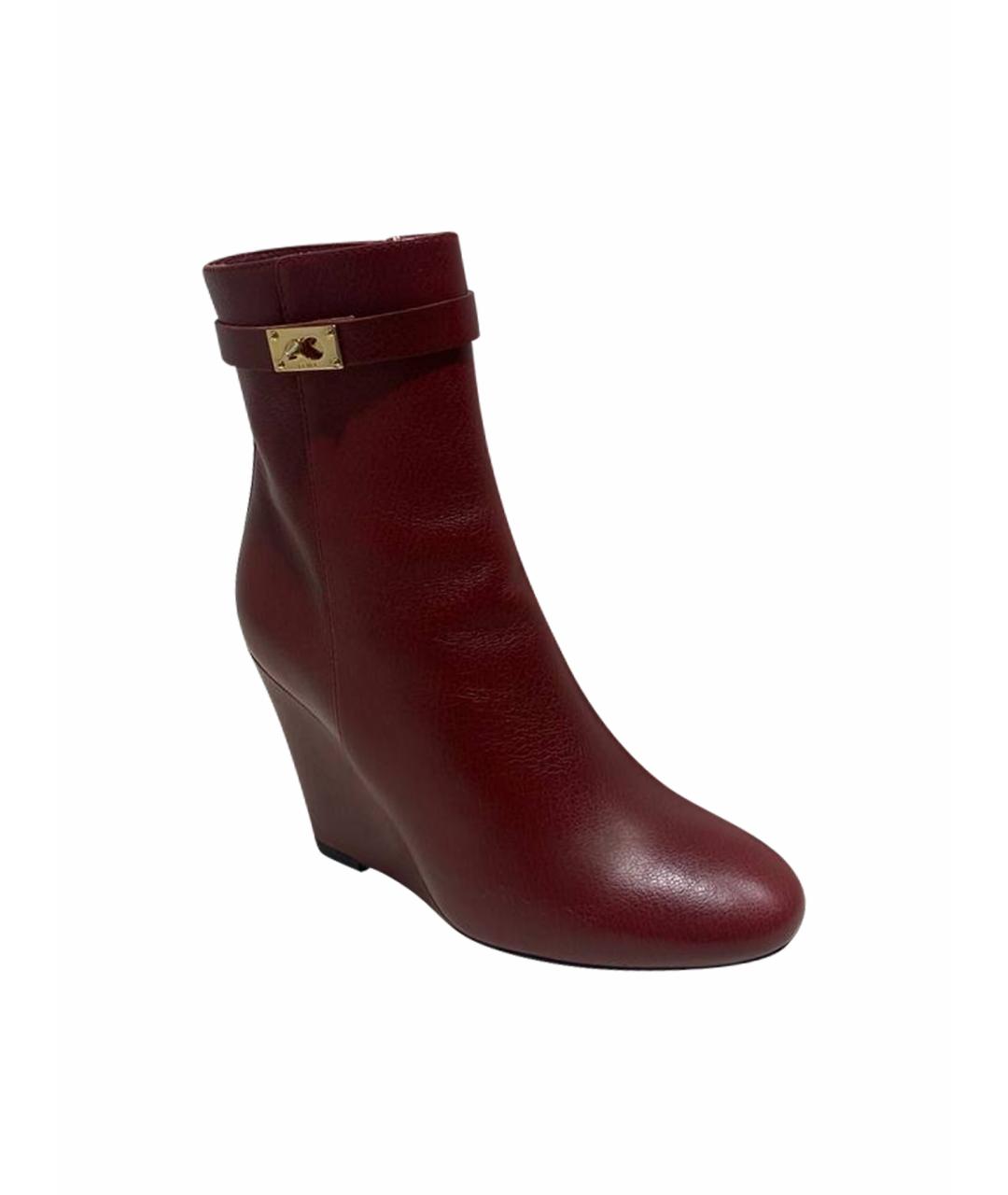 FENDI Бордовые кожаные ботильоны, фото 1