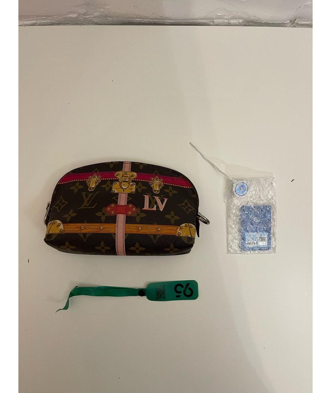 LOUIS VUITTON Коричневая кожаная косметичка, фото 5