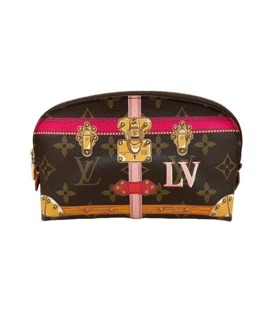 LOUIS VUITTON Коричневая кожаная косметичка, фото 8