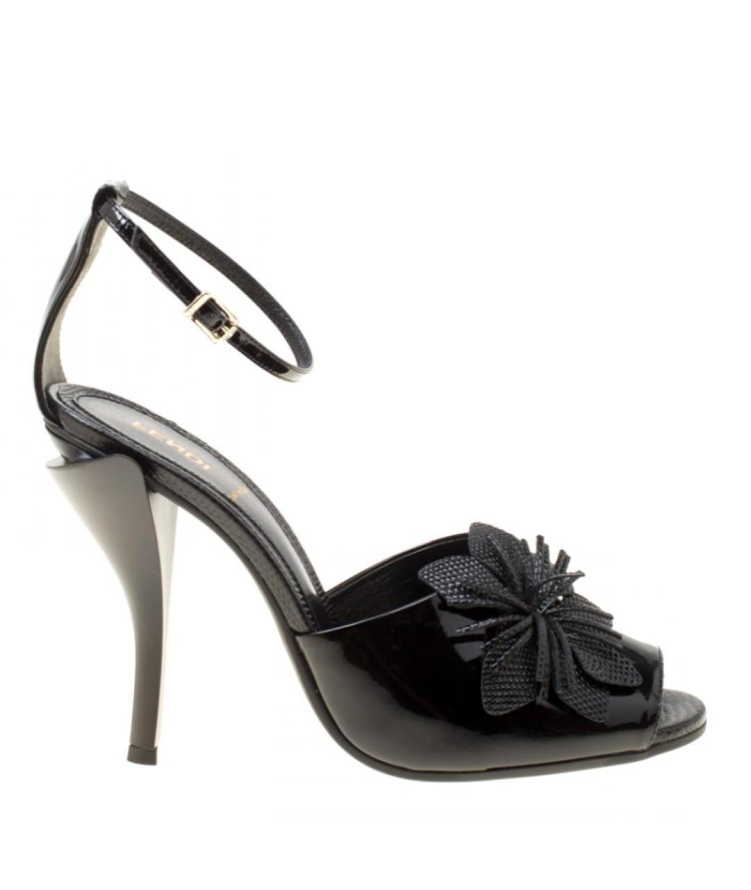 FENDI Черные кожаные босоножки, фото 1