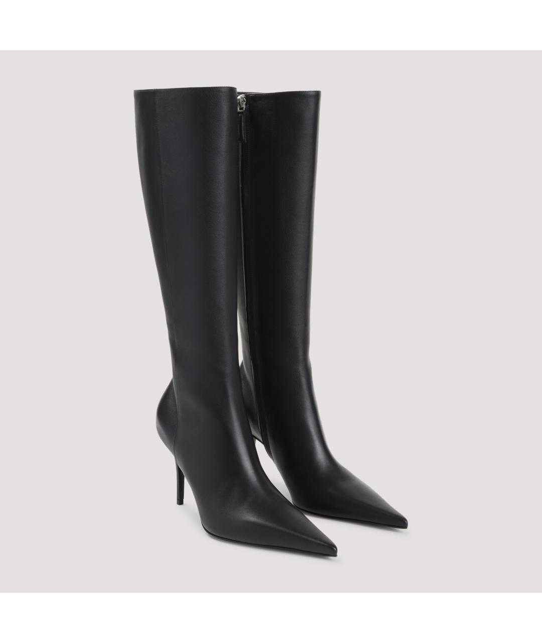Amina Muaddi Черные кожаные сапоги, фото 3