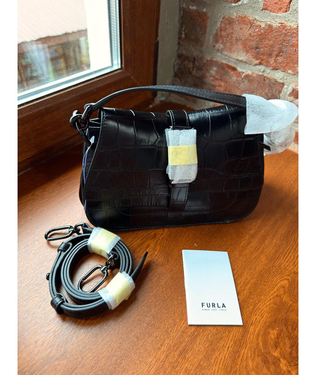 FURLA Черная кожаная сумка с короткими ручками, фото 2