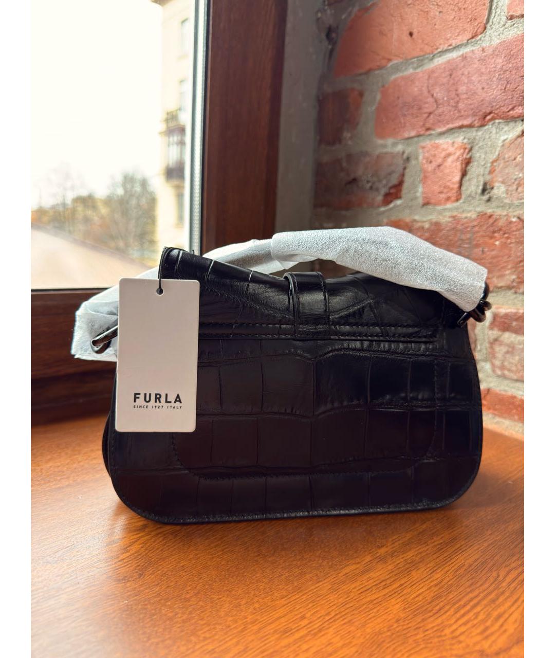 FURLA Черная кожаная сумка с короткими ручками, фото 3