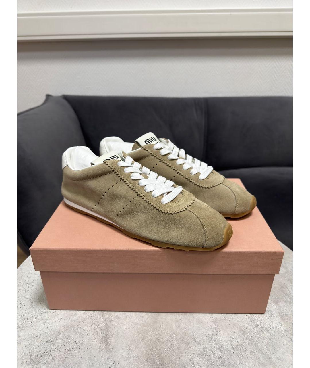 MIU MIU Бежевые замшевые кеды, фото 8