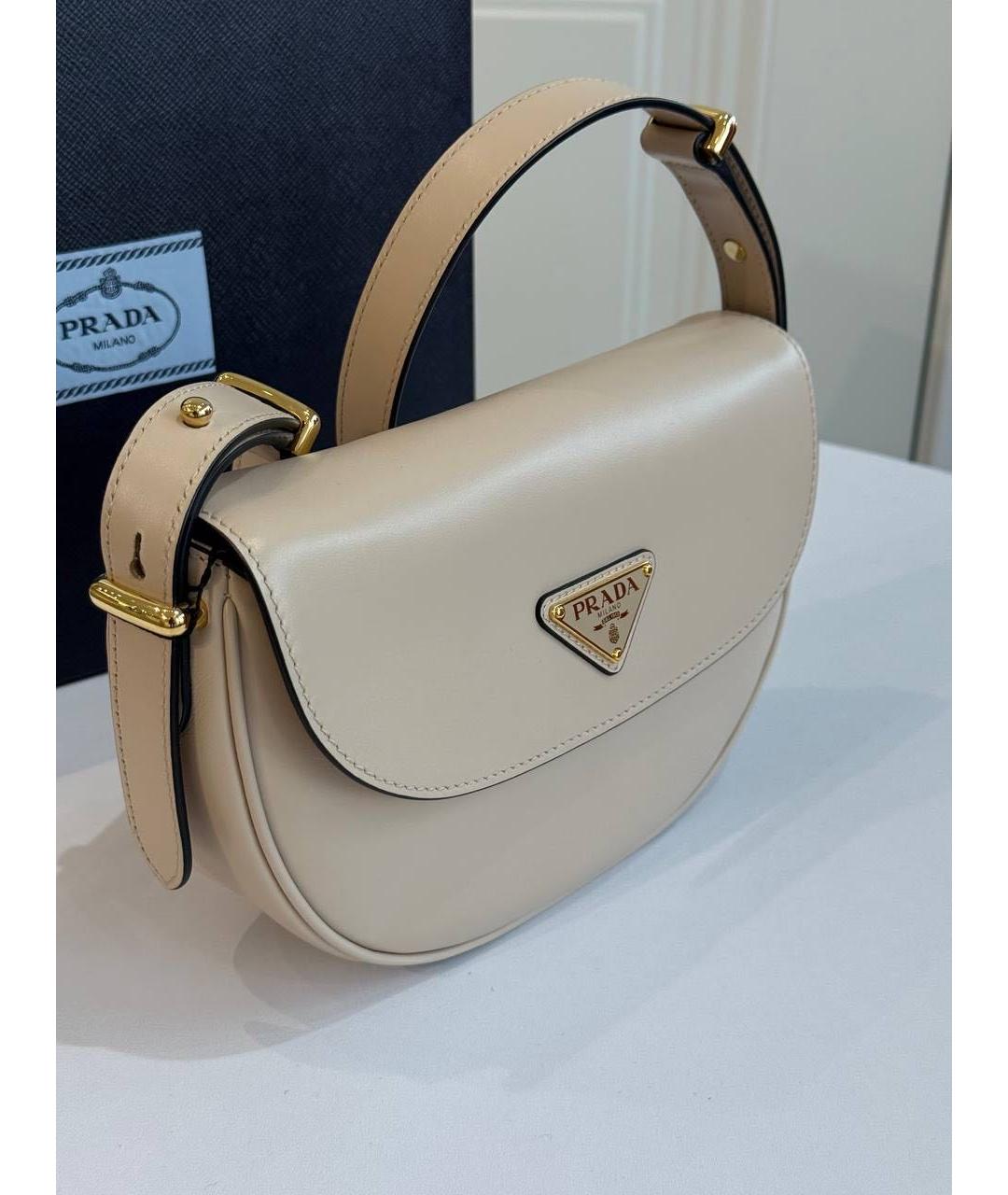 PRADA Бежевая кожаная сумка с короткими ручками, фото 6