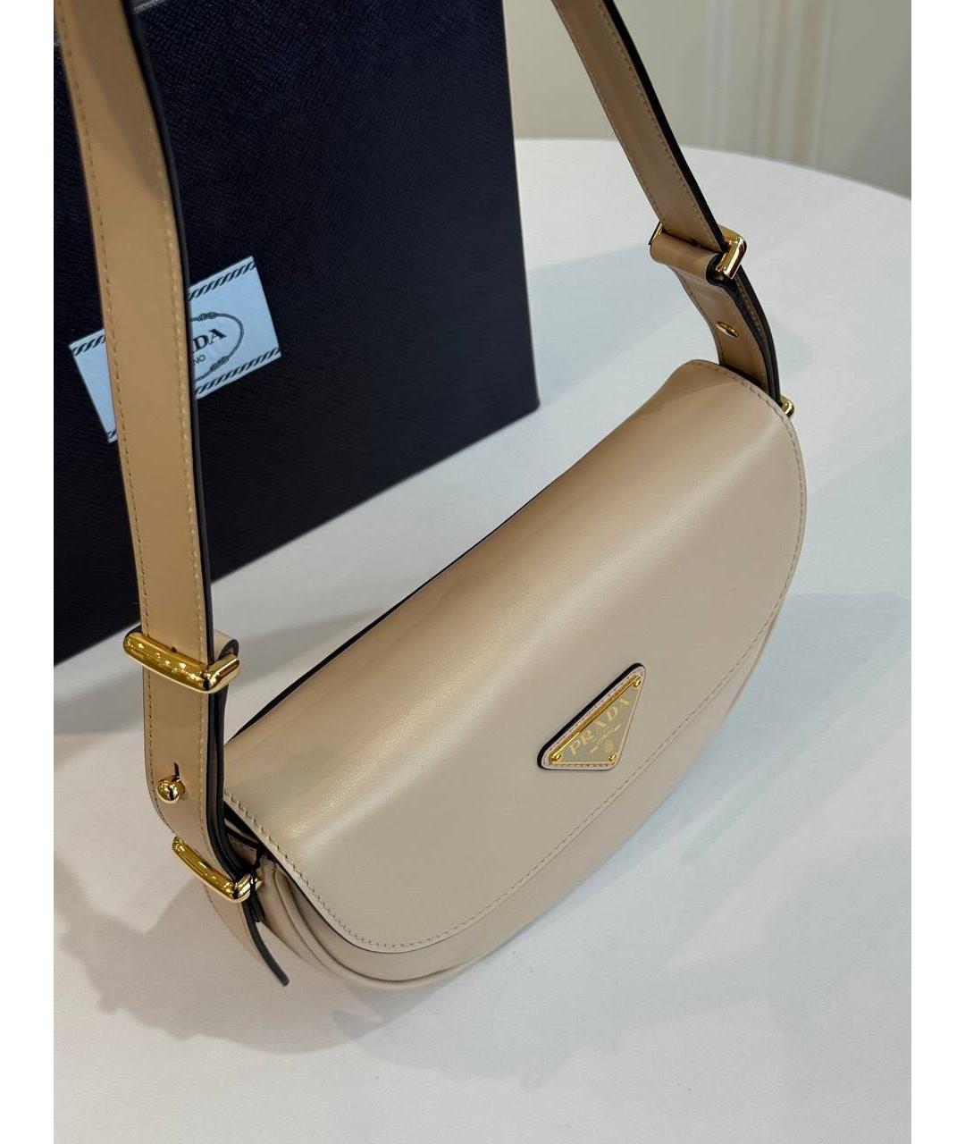 PRADA Бежевая кожаная сумка с короткими ручками, фото 5
