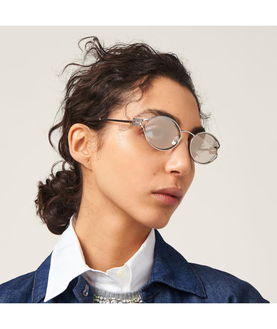 MIU MIU Серебряные металлические солнцезащитные очки, фото 2
