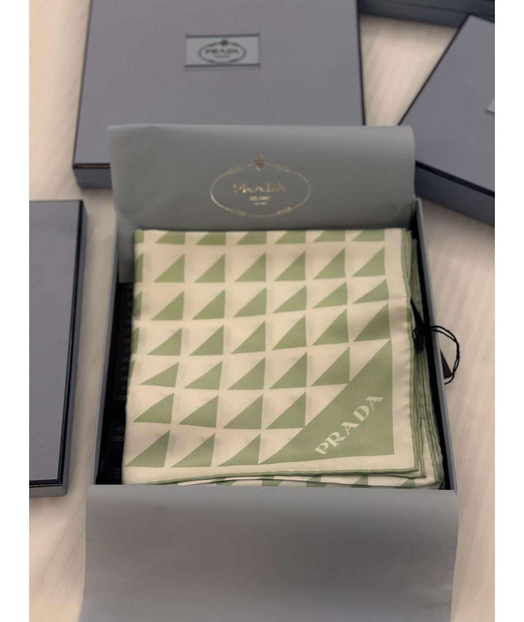 PRADA Зеленый шелковый платок, фото 4