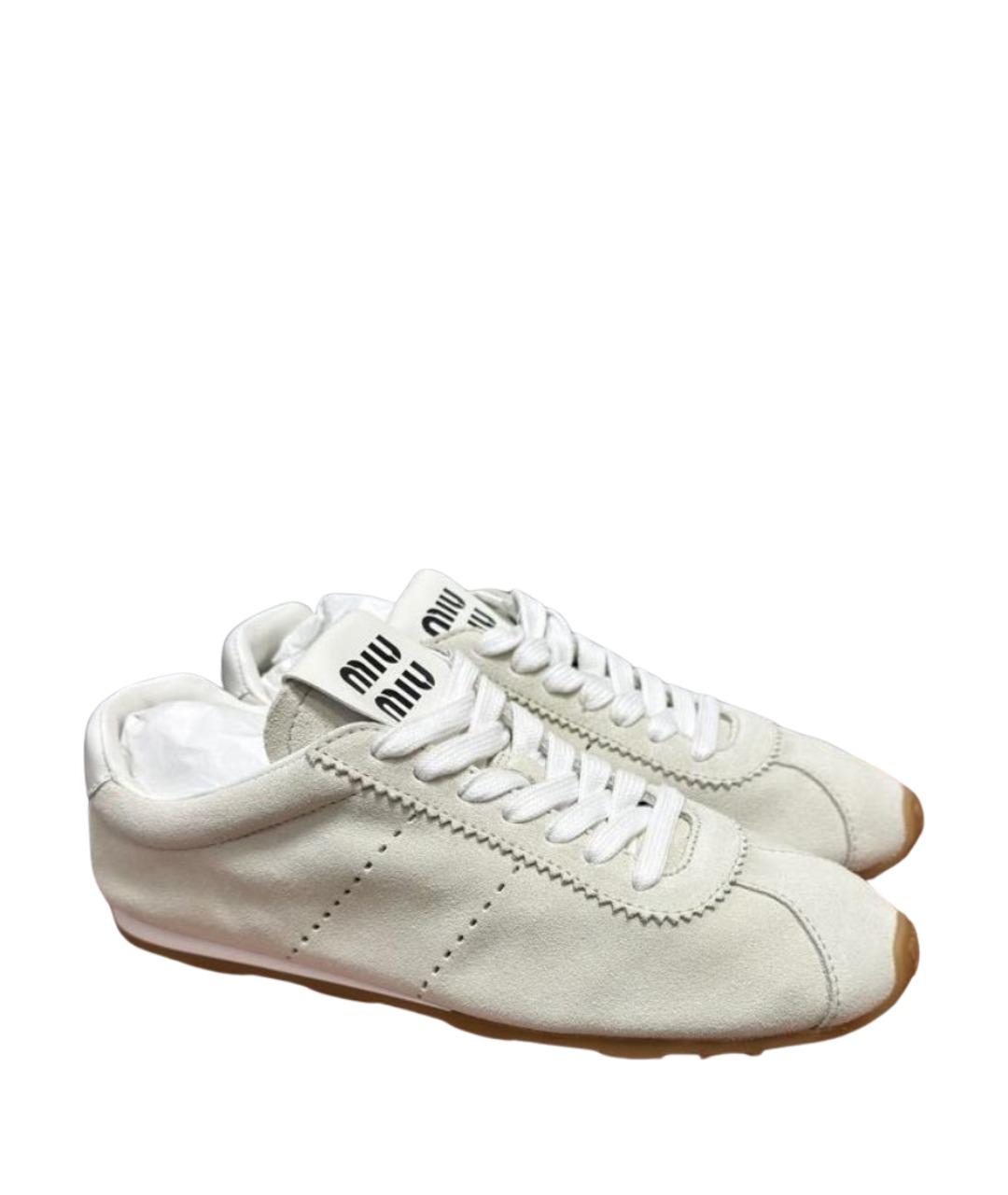 MIU MIU Бежевые замшевые кеды, фото 1