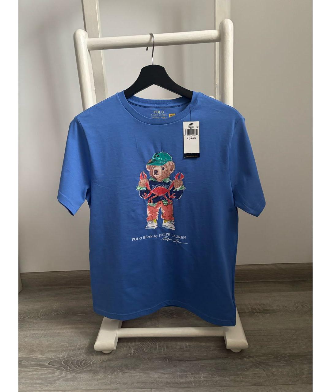 POLO RALPH LAUREN Голубая хлопковая футболка, фото 5