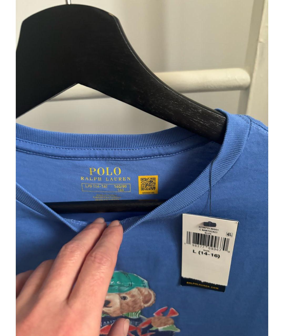 POLO RALPH LAUREN Голубая хлопковая футболка, фото 4