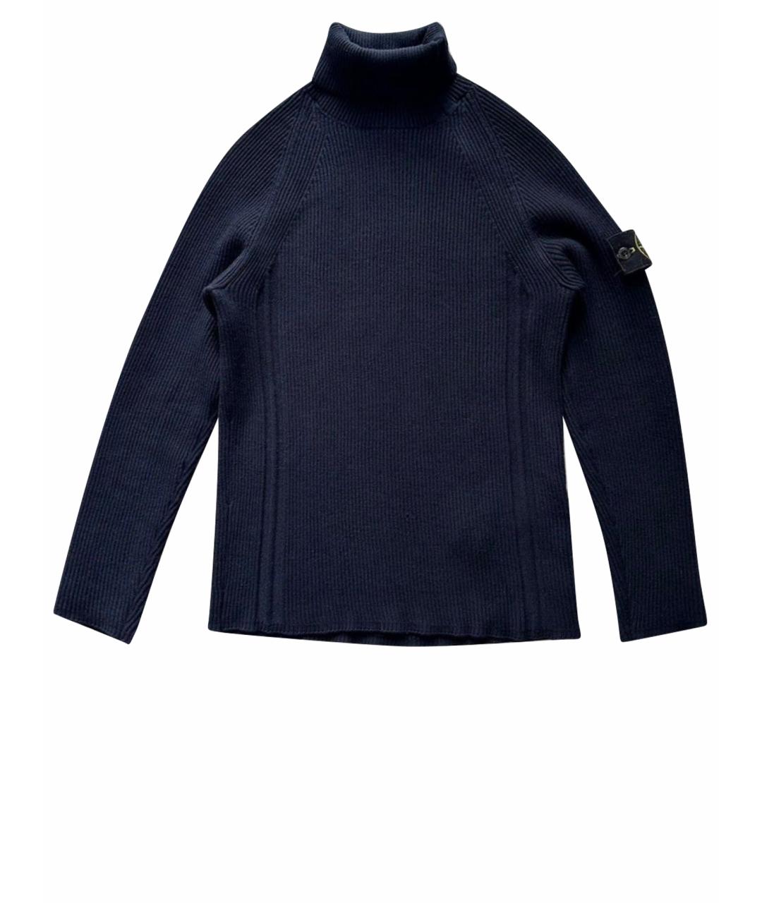 STONE ISLAND Темно-синяя шерстяная водолазка, фото 1