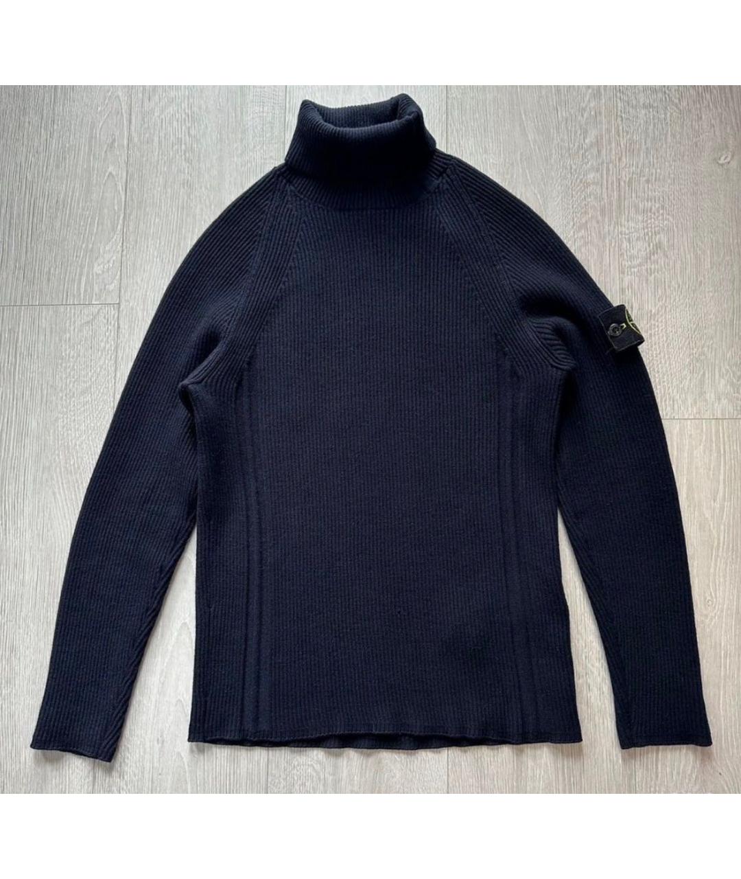 STONE ISLAND Темно-синяя шерстяная водолазка, фото 8