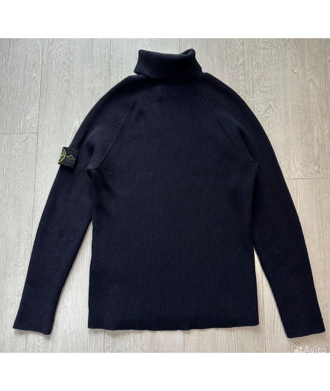 STONE ISLAND Темно-синяя шерстяная водолазка, фото 2