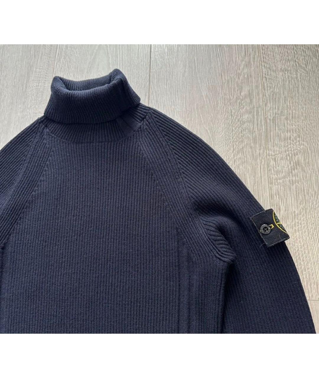 STONE ISLAND Темно-синяя шерстяная водолазка, фото 3