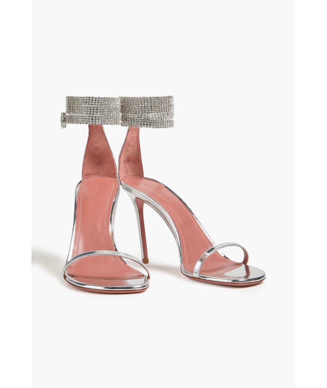 Amina Muaddi Серебряные кожаные босоножки, фото 2