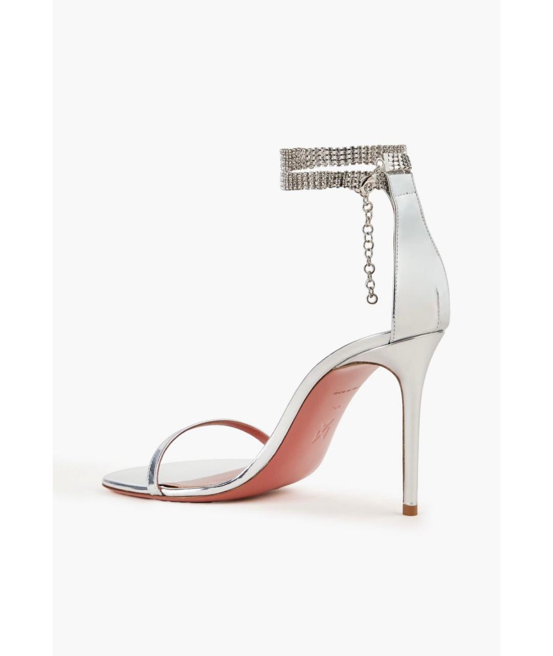 Amina Muaddi Серебряные кожаные босоножки, фото 3