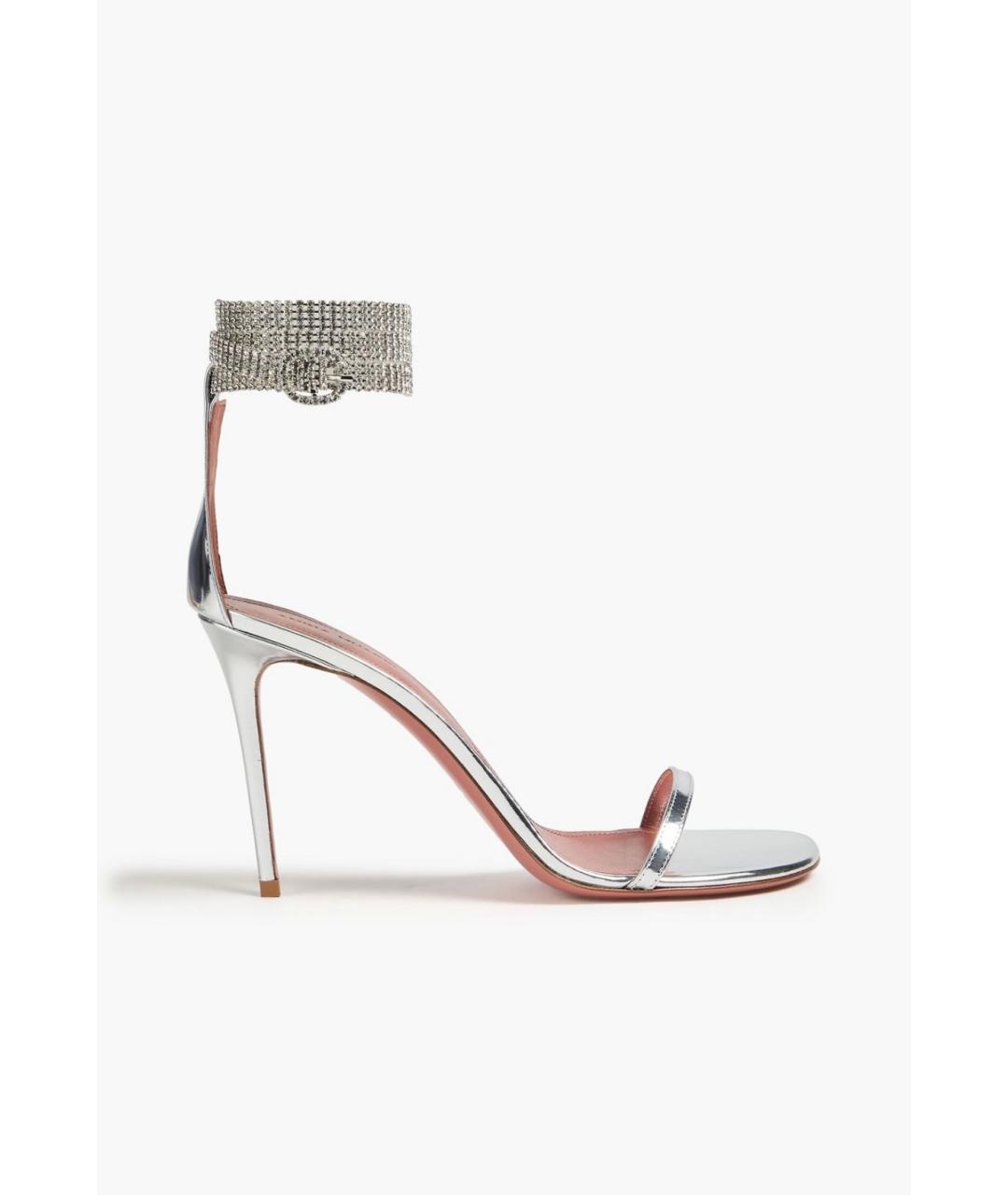 Amina Muaddi Серебряные кожаные босоножки, фото 5