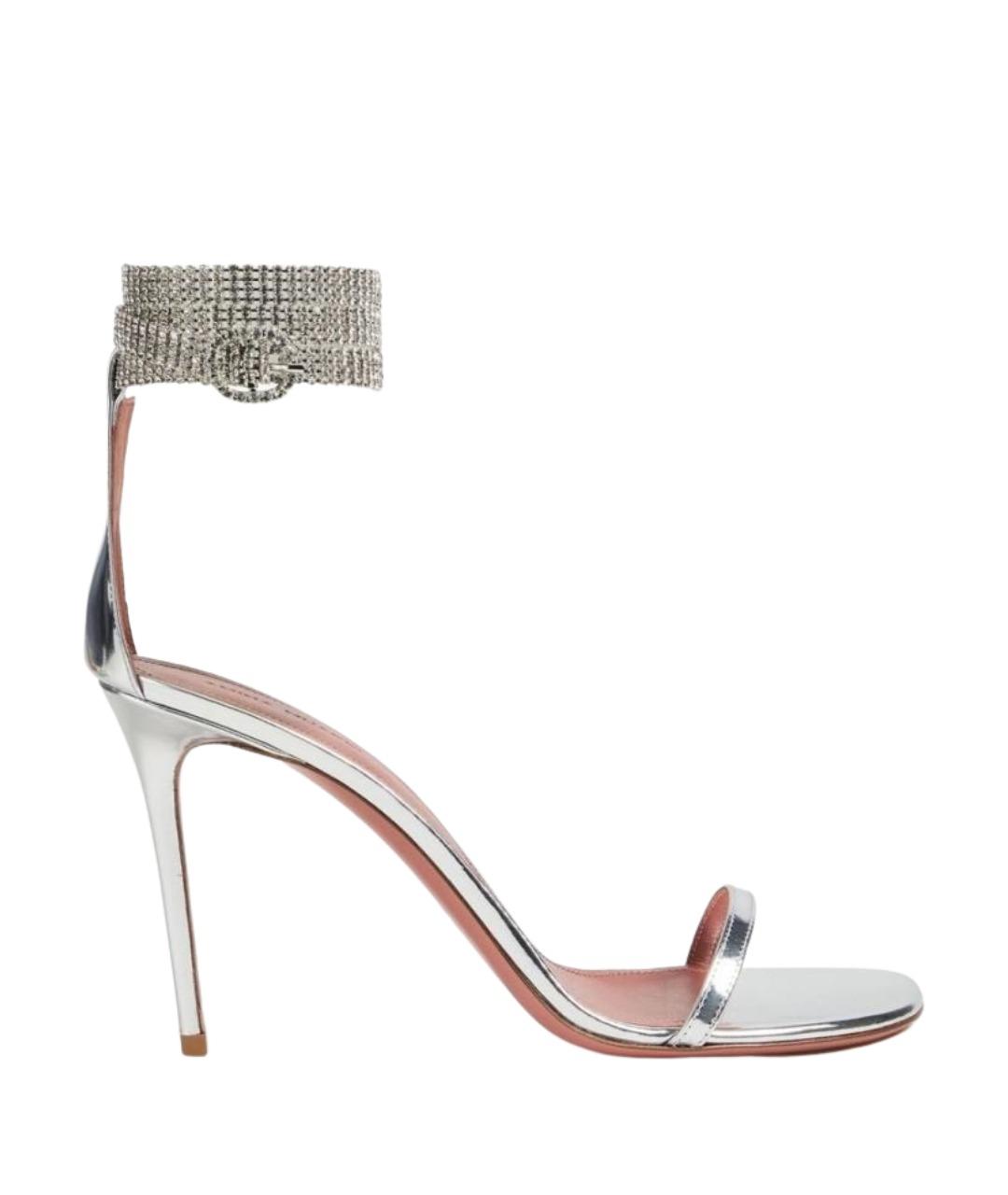 Amina Muaddi Серебряные кожаные босоножки, фото 1