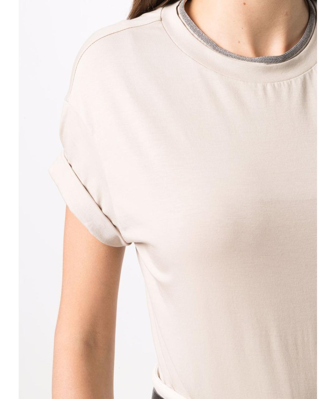BRUNELLO CUCINELLI Бежевая хлопковая футболка, фото 4