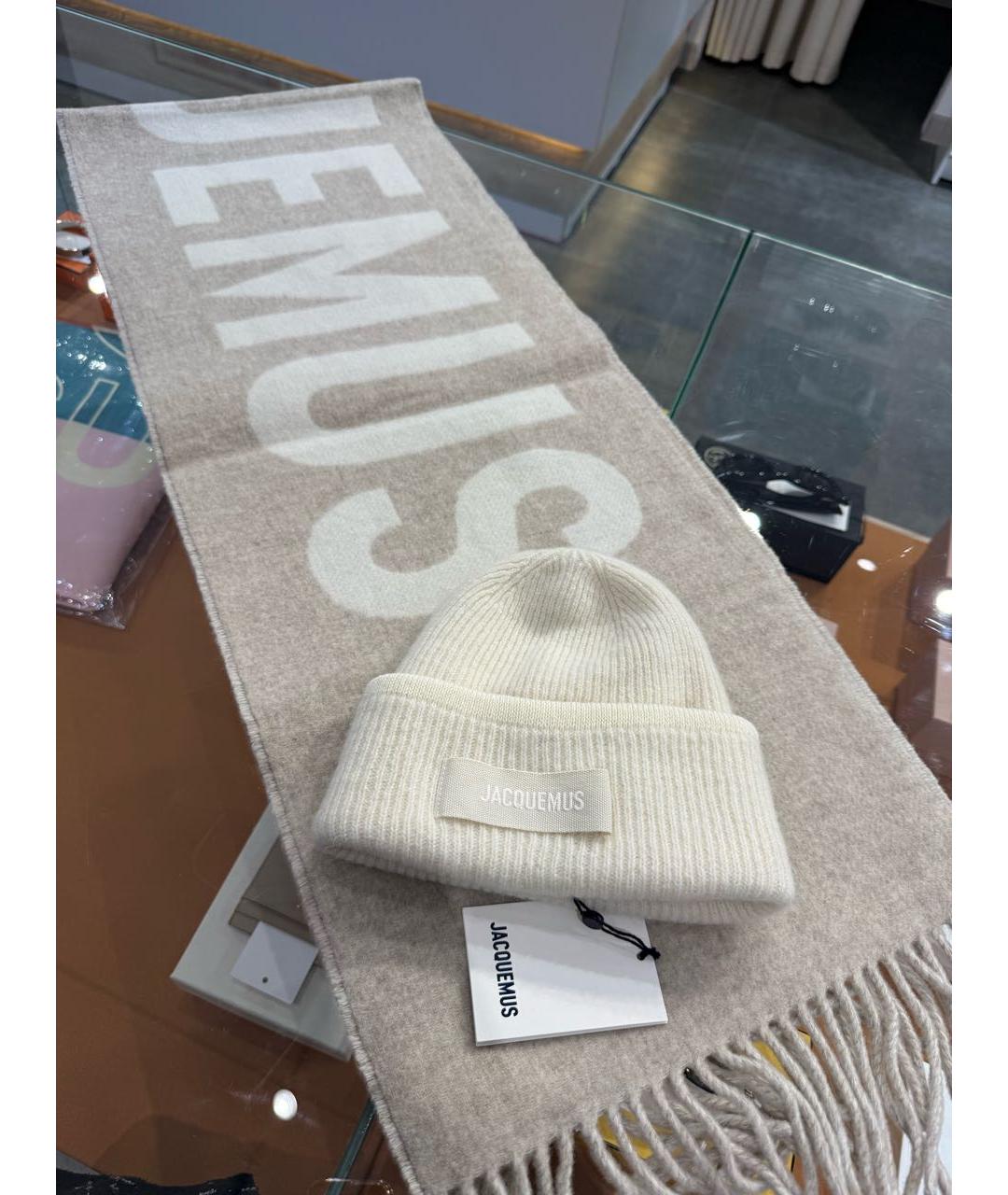 JACQUEMUS Бежевый шерстяной шарф, фото 5