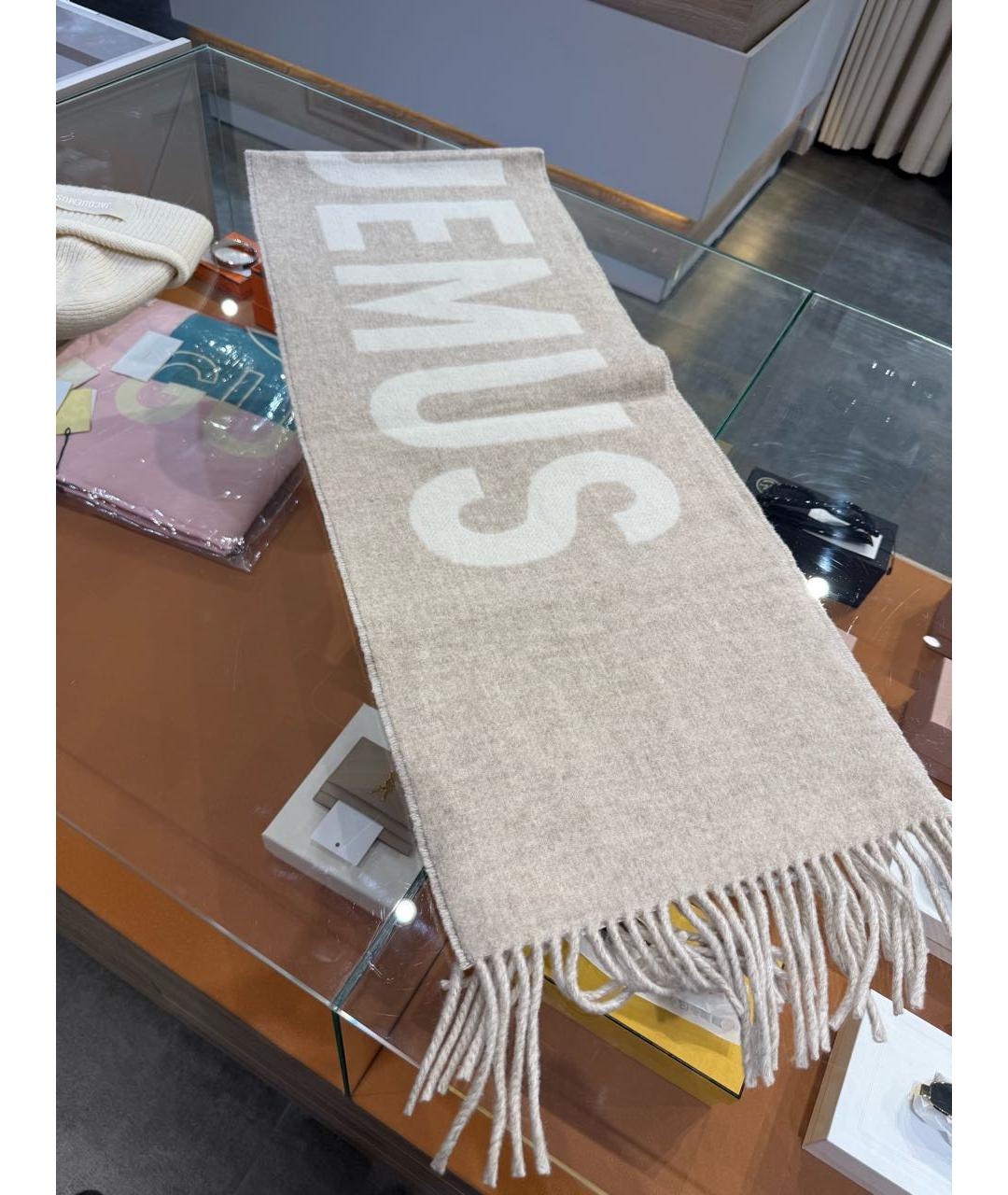 JACQUEMUS Бежевый шерстяной шарф, фото 4