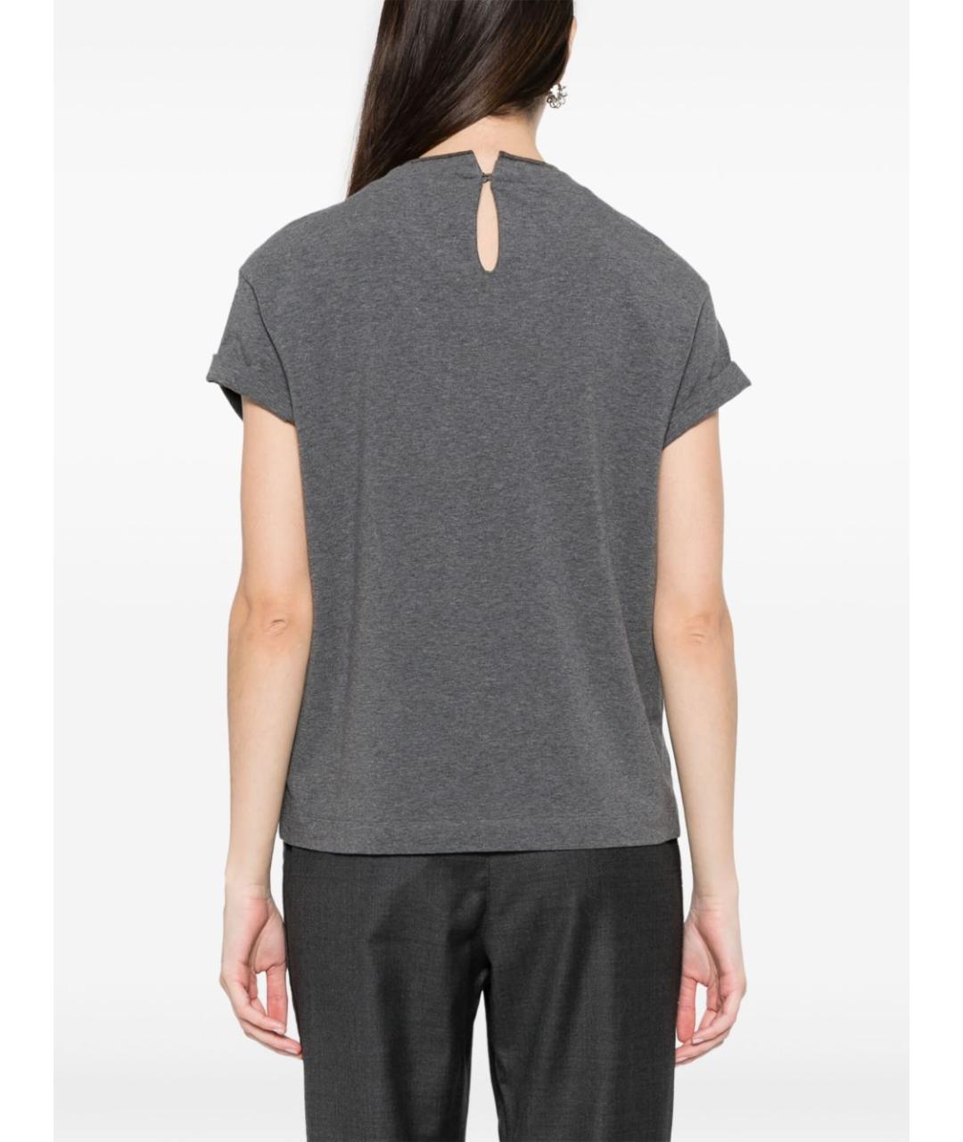 BRUNELLO CUCINELLI Серая хлопковая футболка, фото 4