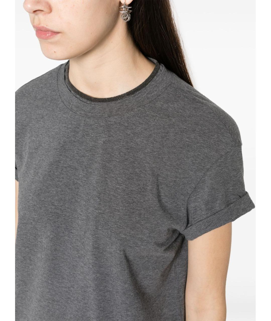 BRUNELLO CUCINELLI Серая хлопковая футболка, фото 2