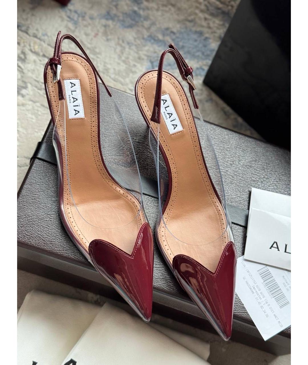 ALAIA Бордовые кожаные лодочки на низком каблуке, фото 3