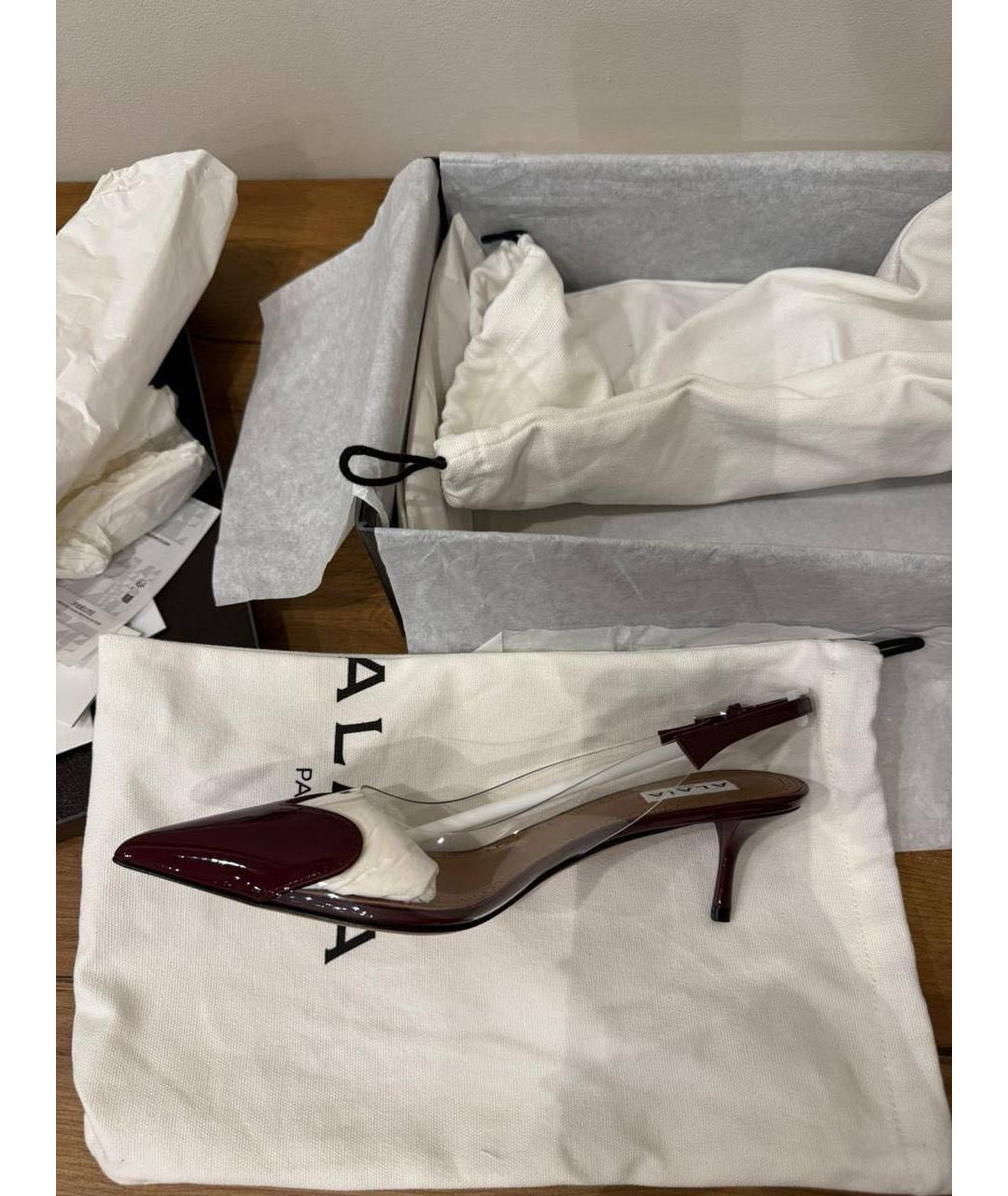 ALAIA Бордовые кожаные лодочки на низком каблуке, фото 5