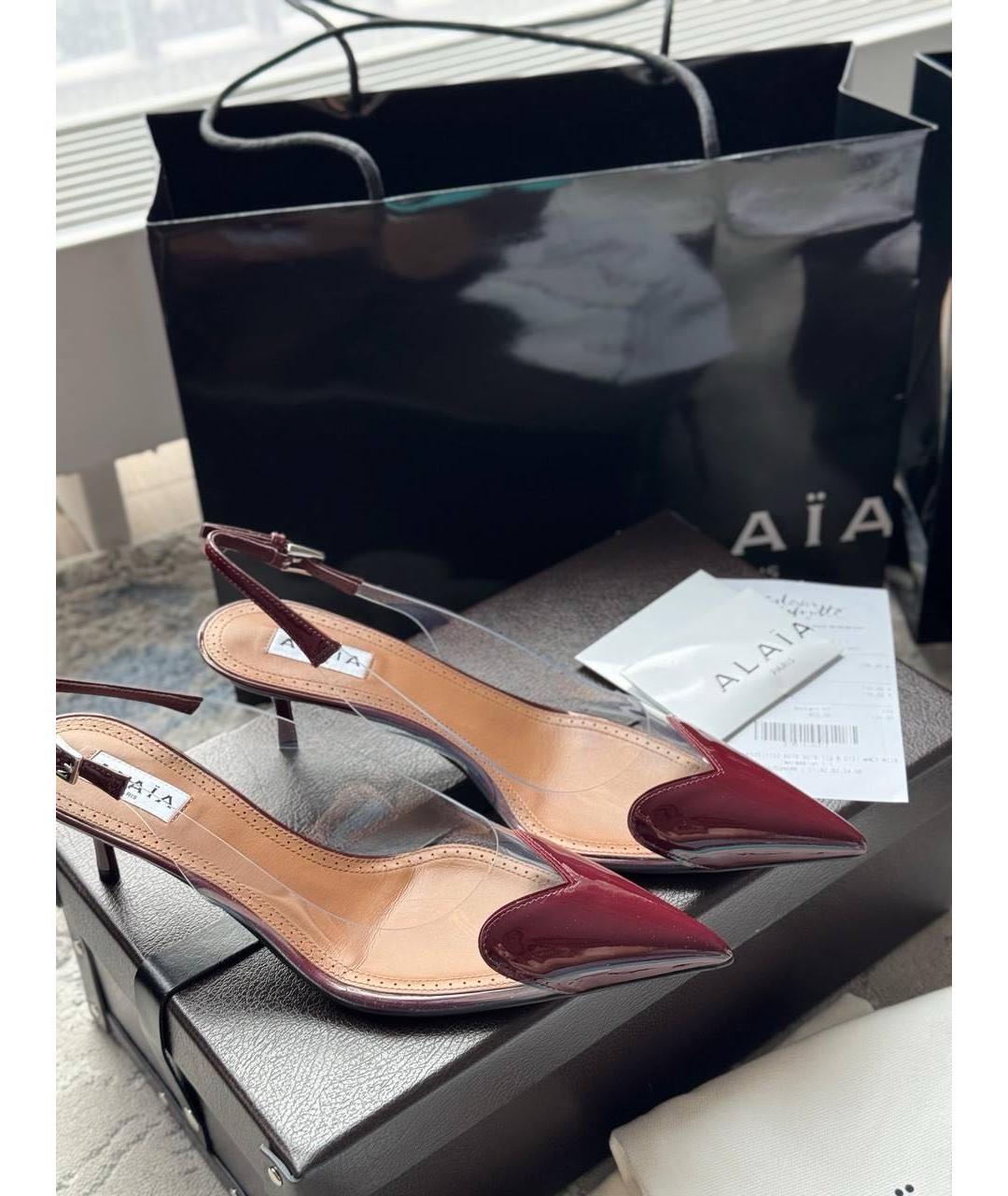 ALAIA Бордовые кожаные лодочки на низком каблуке, фото 2