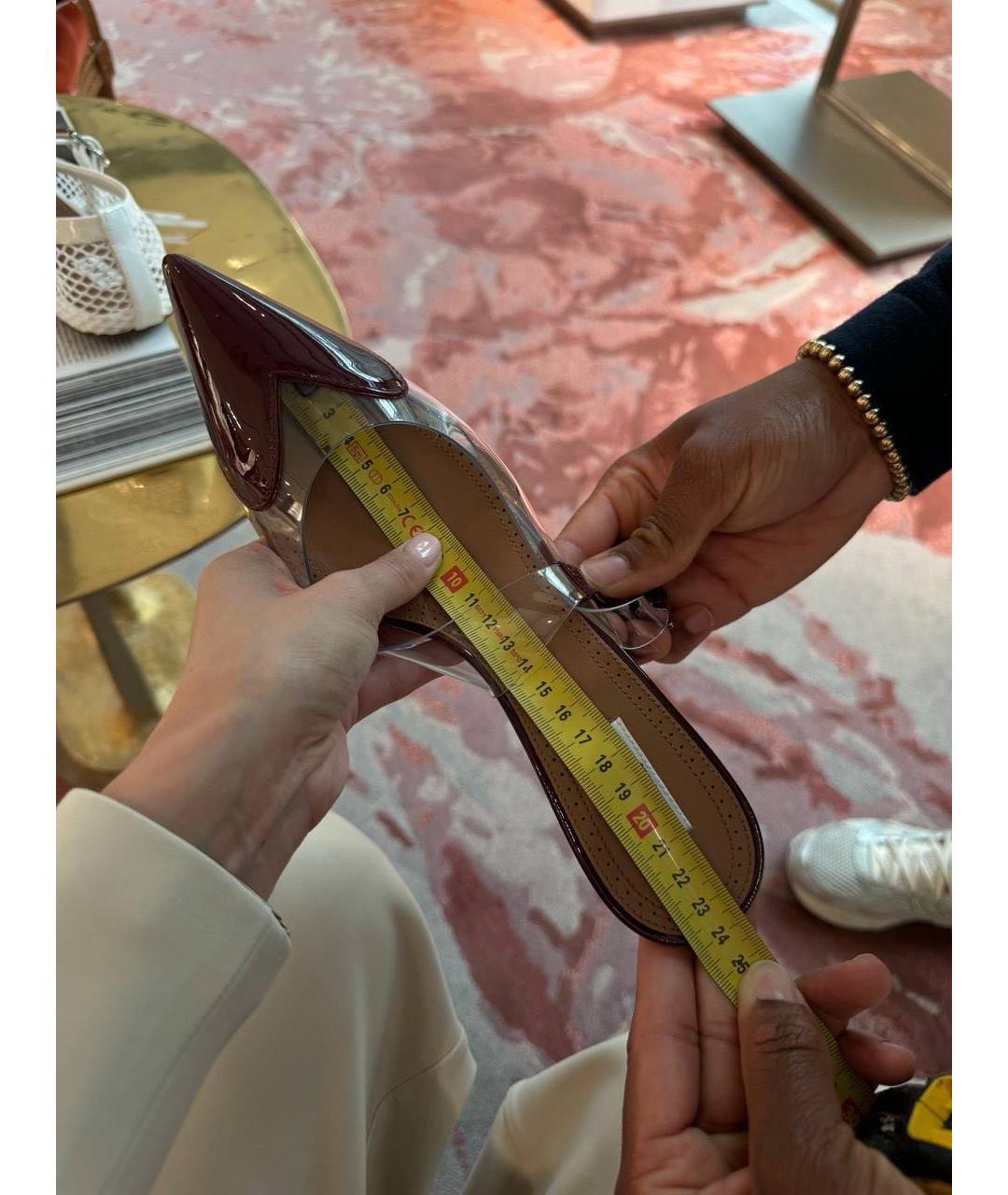 ALAIA Бордовые кожаные лодочки на низком каблуке, фото 4