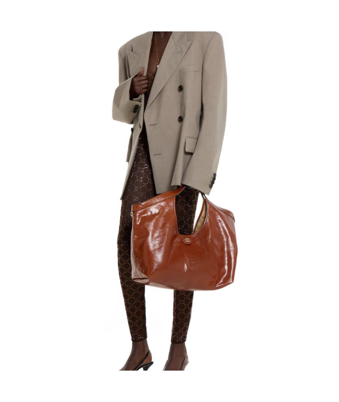 GUCCI Коричневая кожаная сумка с короткими ручками, фото 3