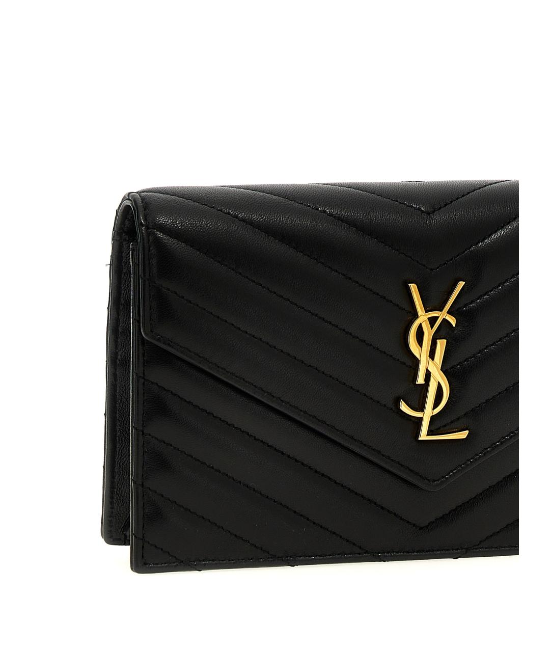 SAINT LAURENT Черный кожаный кошелек, фото 2