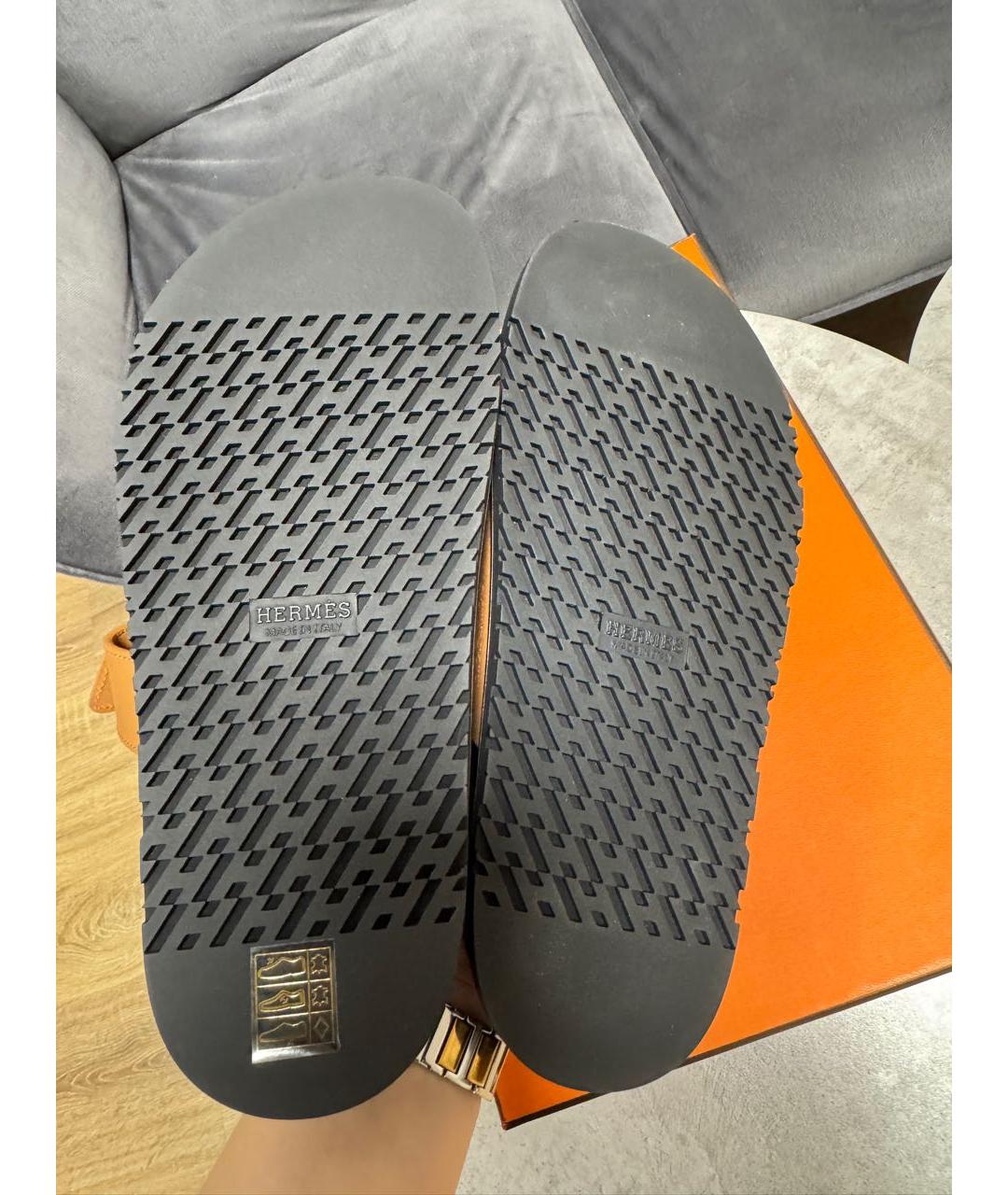 HERMES Коричневые кожаные шлепанцы, фото 6