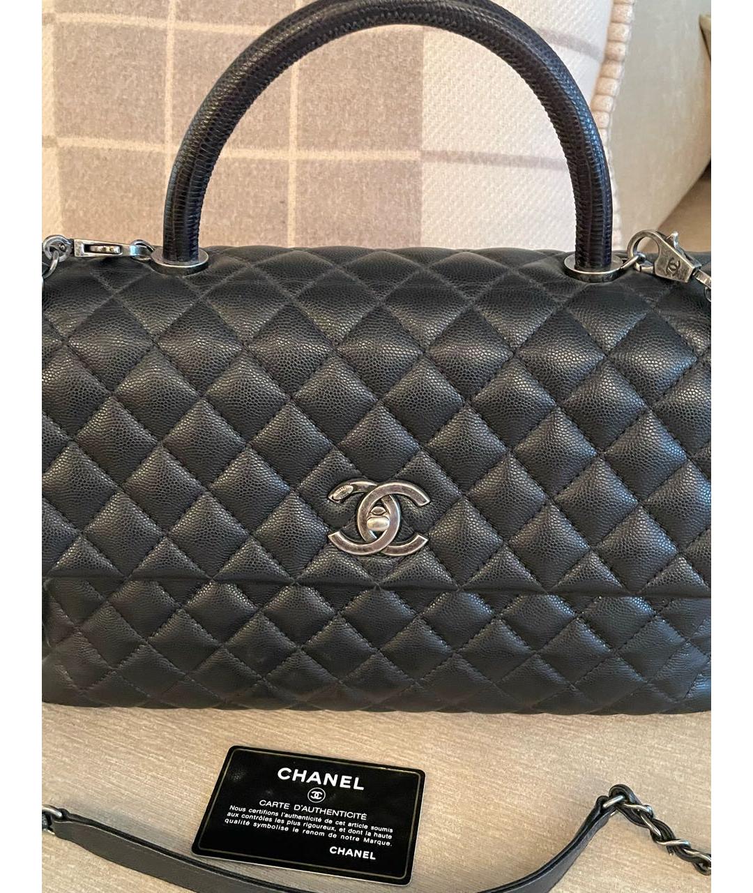 CHANEL Черная кожаная сумка с короткими ручками, фото 3