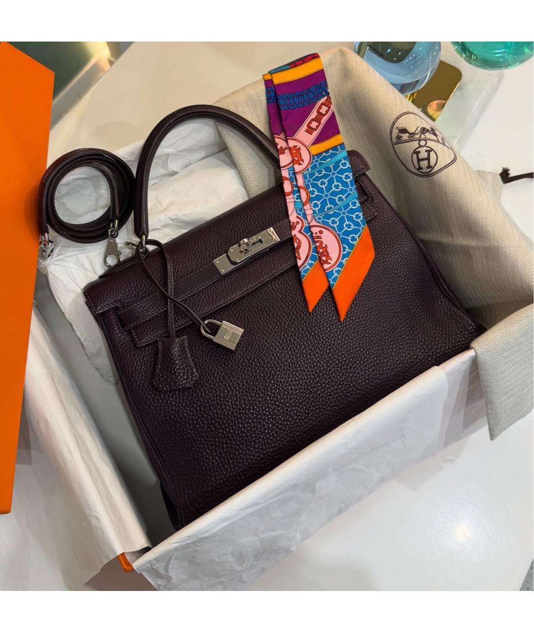 HERMES Фиолетовая кожаная сумка с короткими ручками, фото 7