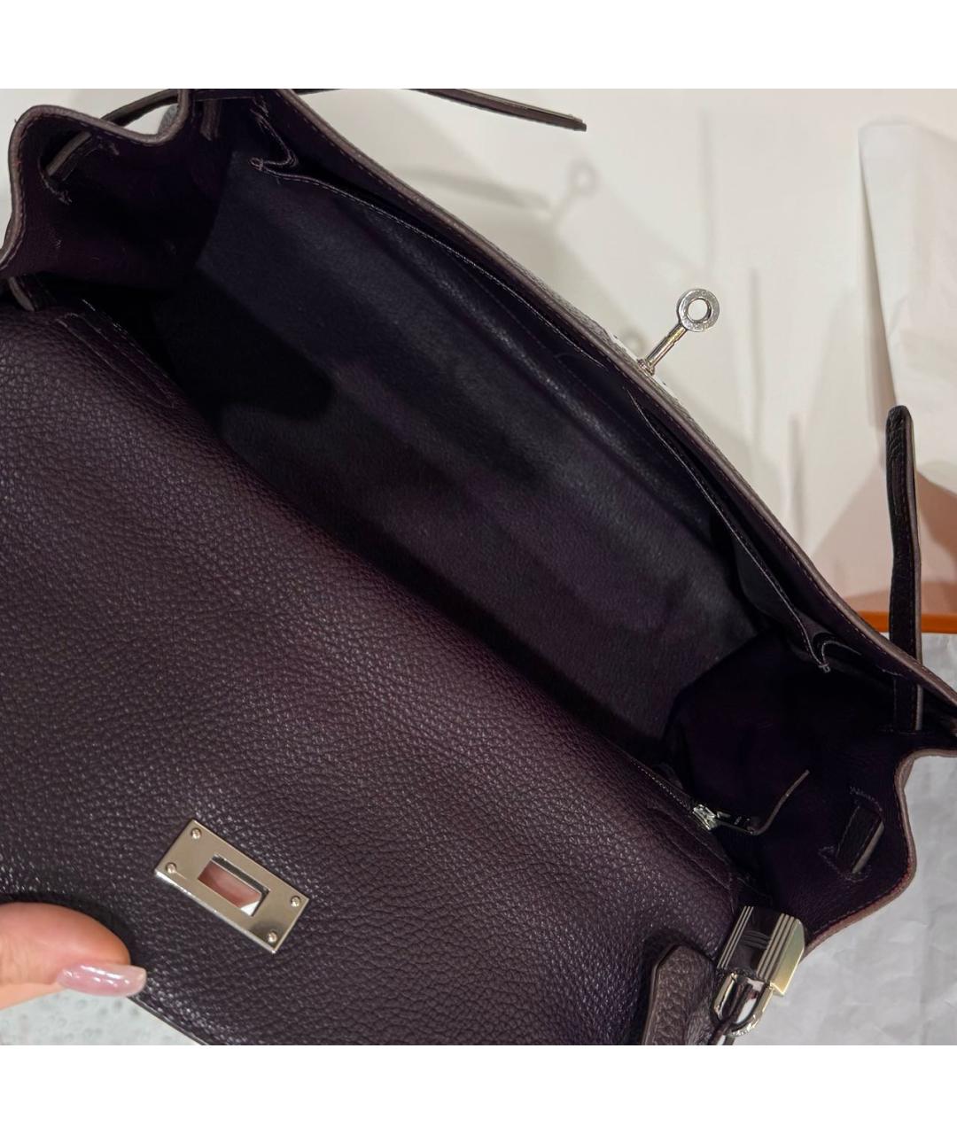 HERMES Фиолетовая кожаная сумка с короткими ручками, фото 4